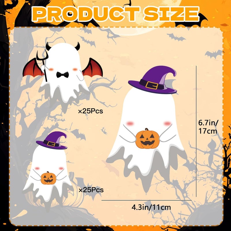 Zevulizen 50Pcs Ghost Cutouts with 100Pcs Glue Points, Ghost Bulletin Board Decorations Ghost Paper Cutouts with Photo Space for DIY Craft Classroom Door Wall Party Décor - Image 2